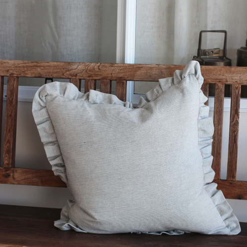 Pin stripe frill cushion - Charcoal